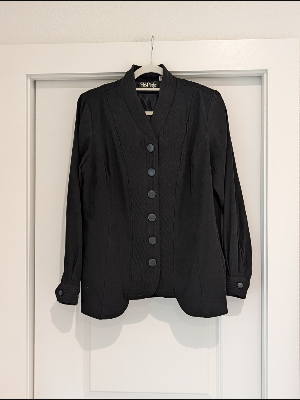 Vintage Bob Mackie Wearable Art Black Button-Front Women's Jacket Chevron Design